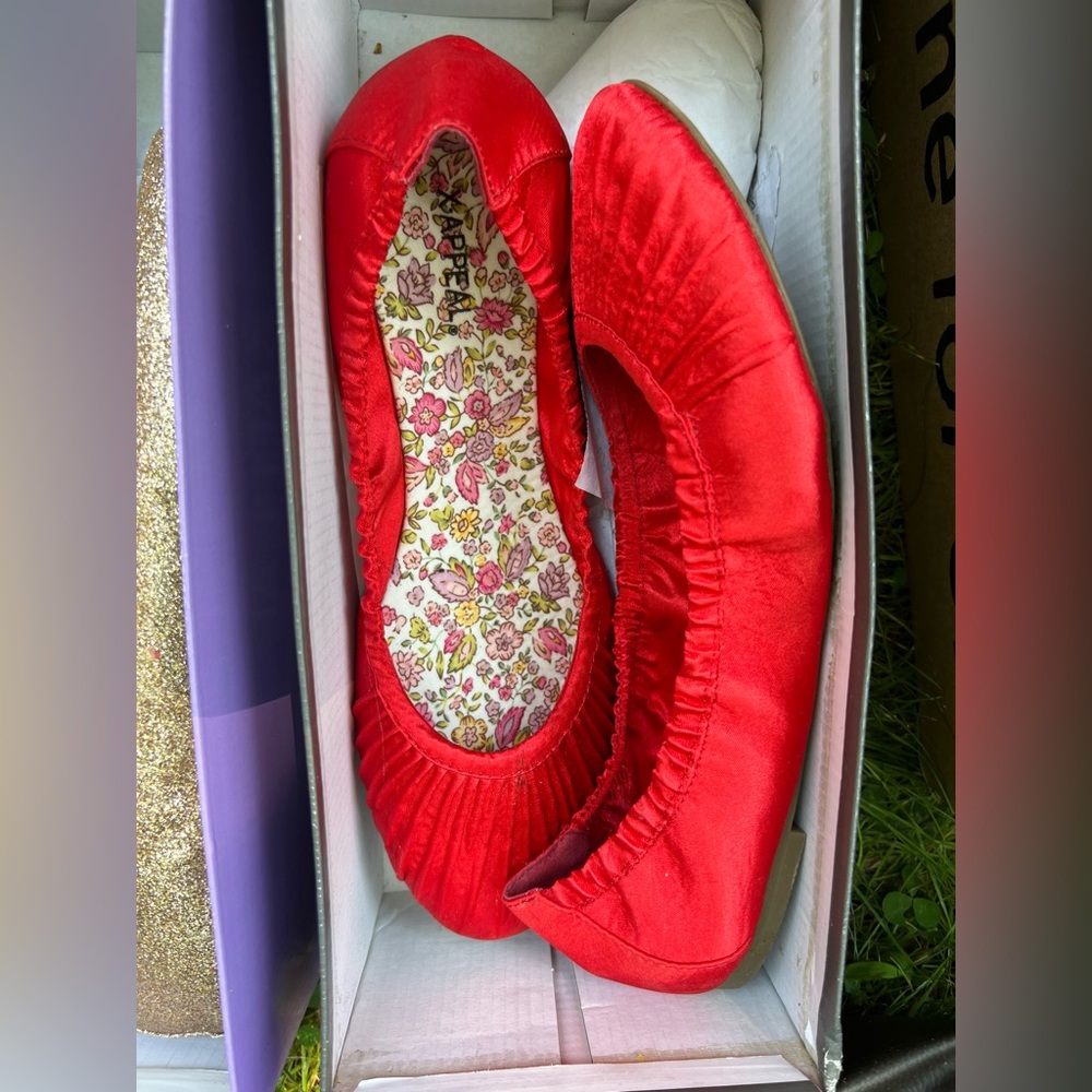 Red satin flats